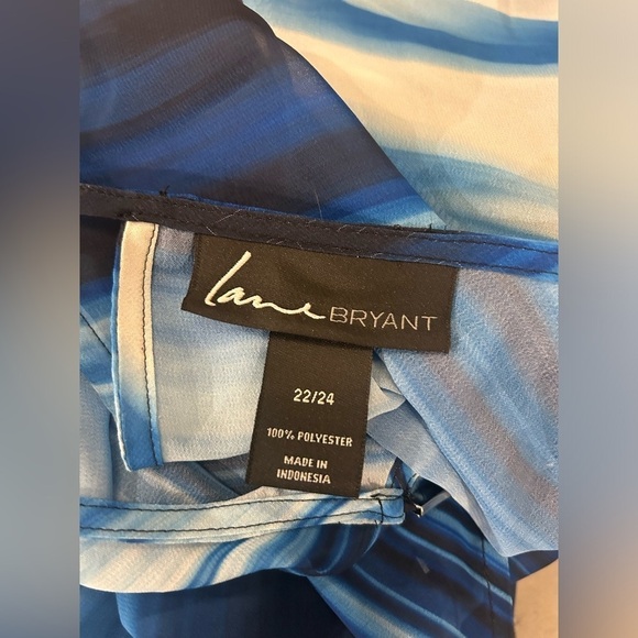 Lane Bryant Crossover Blouse Women’s 22/24 Sheer Blue White Stripe Keyhole - Picture 4 of 9